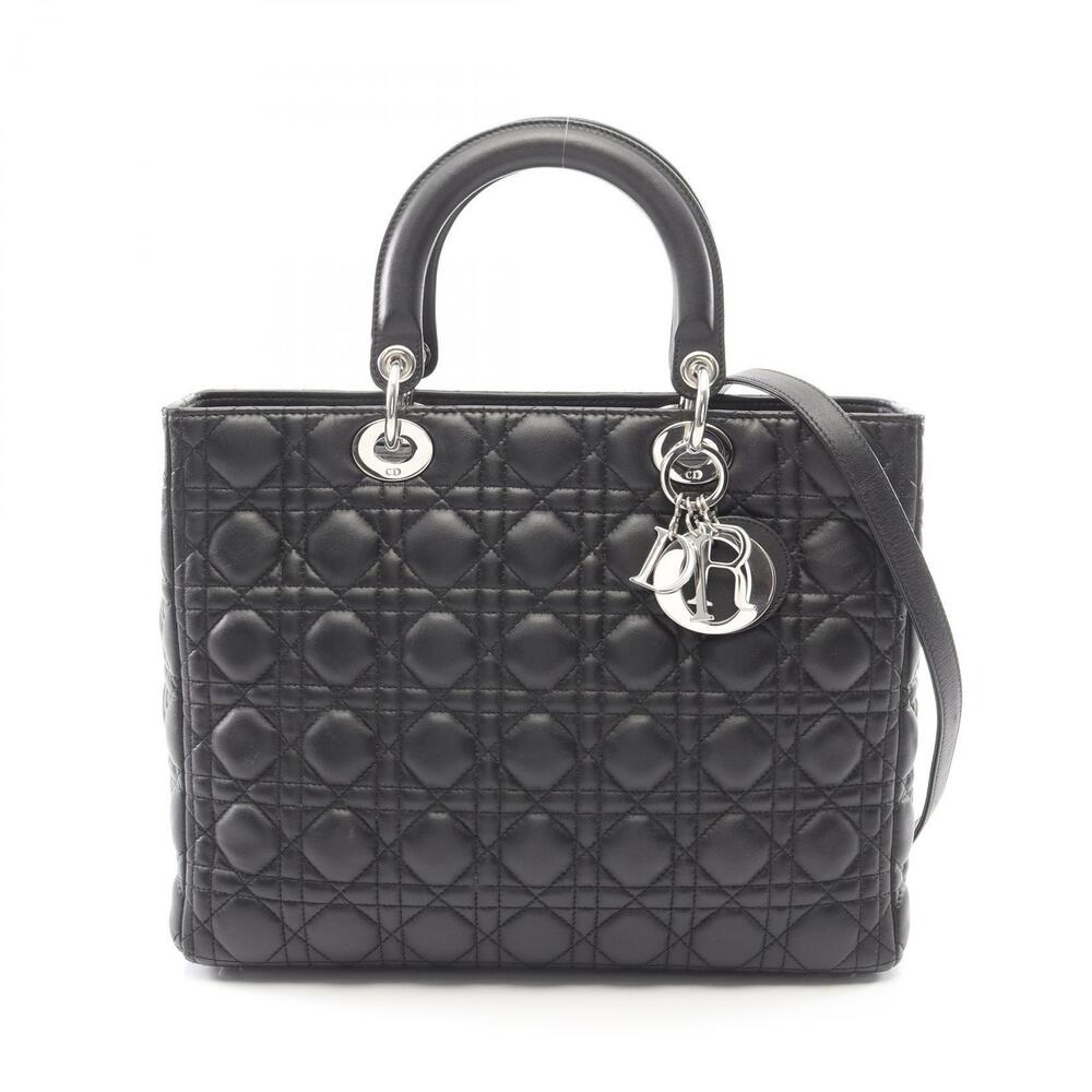 Christian Dior Lady Handbag Leather Black